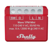 Shelly Qubino Wave 1Pm Mini, Smart Strömställare, Trådlös, Plast, Mätt, 25 Dbmw, 868,4 Mhz