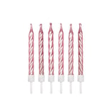 Anniversary House Pack of 12 Pearlescent Light Spiral Birthday Candles with Holders, 7.5 Centimeters, Celebration Cake Decoration, AHC183, Pink Metallic