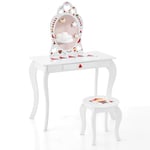 GOPLUS Coiffeuse Enfant Fille, Ensemble de Coiffeuse avec Miroir Ovale et Tabouret, Plateau Spacieux et Tiroir de Rangement, Charge Maximale 50KG,Table de Maquillage pour Enfants 3+ Ans