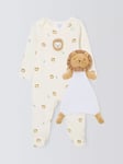 John Lewis Baby Cotton Lion Sleepsuit and Comforter Set, Multi