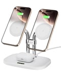 SwanScout Wireless Charger for iPhone, SwanScout 706M, Dual Magnetic Charger for iPhone 16/15/14/13/12 Series, Charging Station for AirPods Pro 2/3/4, Double Mag-safe Charger for iPhone (White)