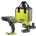 RYOBI - Perceuse-visseuse 18V ONE+ 2 vitesses 50Nm - Eclairage LED - Avec 2 batteries 2 Ah, chargeur & sac transport - R18DD3-220S