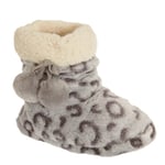 Universal Textiles Barnflickor Plysch Leopard Print Boot Tofflor 11/12 Child Uk Grå