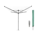 Brabantia - Lift-O-Matic - 60 Metres of Clothes Line - Adjustable in Height - UV-Resistant & Non-Slip Lining - Umbrella System - with Ground Spike 45 mm & Cover - Metallic Grey - ø 295 cm