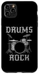 Coque pour iPhone 11 Pro Max Batterie Rock, batteur fête des pères musicien rock Goth