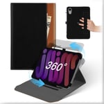 Coque Pour Ipad Mini 6ème Génération 2021/Ipad Mini 7 2024 8.3 Pouces, Housse Cuir Support Rotative 360°Et Amovible Avec Porte-Crayon&poche, Flip Etui Veille/Réveil Automatique Pour Ipad Mini 6