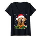 Womens Matching Santa Golden Retriever Dog Christmas V-Neck T-Shirt