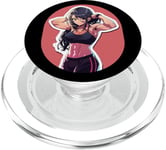 Fille aux cheveux noirs de style anime et manga faisant preuve de souplesse dans une tenue de sport PopSockets PopGrip pour MagSafe