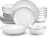 MALACASA Dinner Sets for 6 People, 24 Piece Gourmet Porcelain Plates and Bowls