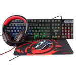 Ultron Hawk Clavier Souris Set Gaming 4 en 1 PC Pack Combo - Clavier Rétroéclairé RGB [QWERTZ DE Layout] et Souris [Jusqu'à 6400 DPI], Casque de Jeu & Tapis de Souris - pour PC, Xbox, PS4