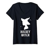 Womens Hockey Witch Funny Spooky Vibes Sports Halloween Costume V-Neck T-Shirt