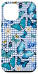 iPhone 12 mini Blue Butterflies on Sky Blue Plaid with Vintage Floral Case