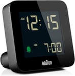 Braun Digital Alarm Clock with Snooze, negative LCD Display, Quick Set, Crescendo Beep Alarm in Black, model BC09B