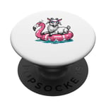 Funny Goat On Flamingo Floatie Summer Vibe Pool Party PopSockets Swappable PopGrip