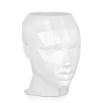 'Vase tête de Femme à facettes' - Vase d'intérieur figurative Moderne en Fibre de Verre laquée - Blanc - H36 cm