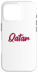 Coque pour iPhone 16 Pro Lettres Word Qatar dans une belle police rouge