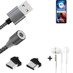 Data charging cable for + headphones Motorola Moto E32 + USB type C a. Micro-USB