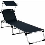 Chaise longue de jardin Malta 210cm Transat avec Pare-soleil réglable bain de soleil pliable de plage camping Graphite - Casaria