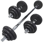 GYM MASTER 20kg Weight Set with Joiner Dumbbell Barbell Adjustable Bar Cast Iron