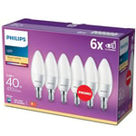 PHILIPS LED E14 Candle Light Bulbs, 5.5 W (40 W) - Warm White, Pack of 6