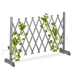 Relaxdays Wooden Trellis, Extendable up to 185 cm, Aid for Climbing Plants, Free Standing Scissor Grille, Garden, Grey, Wood, 73 x 185 x 28 cm