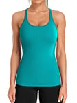 ATTRACO Ladies Gym Top Womens Running Vest Workout Tank Tops with Built in Bras Shirts Sport Vest Yoga Tops Peacock Green S