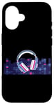 Coque pour iPhone 16 Casque pour artistes, DJ, contrôle audio LED clignotant