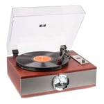 Fenton RP180 Platine Vinyle Lecteur CD Design Retro - Bois Foncé, Récepteur Bluetooth, Haut-Parleurs Intégrés, 33, 45 et 78 Tours, Sortie RCA, Radio FM, Contrepoids Réglable, Fonction Arrêt Auto