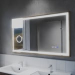 Cuisibane - Miroir led cadre doré cara 120 x 70 cm - antibuée, horloge et loupe