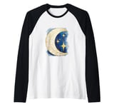 Crescent Moon Nighttime Sky Stars Boho Bohemian Raglan Baseball Tee