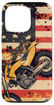 Coque pour iPhone 13 Pro Drapeau américain Art déco jaune pour moto Dirt Bike Braap