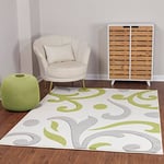 Surya Marseille Tapis Moderne Abstrait - Tapis Salon, Salle à Manger, Chambre Adulte et Ado, Cuisine - Tapis Design Marbre Moucheté Multicolore, Tapis Poil Ras Doux 120x170cm - Blanc, Gris Clair, Vert