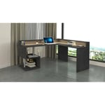 Dmora - Bureau Albert, Bureau d'angle avec étagères de rangement avec lampes LED, Bureau polyvalent avec plateau, 180x60h93 cm, Ardoise, avec