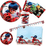 Procos 10215315DY - Miraculous Ladybug, 39 pièces de vaisselle jetable pour anniversaire d'enfant et fête à thème, décoration de table, unbekannt