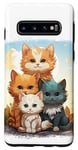 Coque pour Galaxy S10 Mignon anime chat photo de famille sur rocher ensoleillé jour portrait