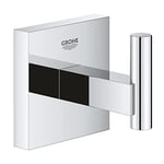 GROHE Start Cube Robe Hook - Bathroom Wall Mounted Shower Towel Hanger (Metal, Concealed Fastening, Including Screws and Dowels), Extra Easy to Fit with GROHE QuickGlue, Chrome, 40961000