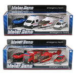 MOTOR ZONE from Peterkin | Police Emergency Team Toy Vehicles | 4-piece free wheeling set including Police Van, Car, Helicopter and Rescue Boat | 1:48 Scale | Diecast Vehicles | Ages 3+