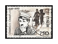 Wee Blue Coo Postage Stamp Charlie Chaplin Italian Philately Wall Art Print