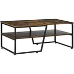 Homcom - Table basse rectangulaire design industriel avec étagère acier noir panneaux aspect vieux bois veinage