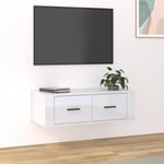 Meuble tv suspendu Blanc brillant 80x36x25 cm Bois d'ingénierie The Living Store Blanc