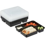 Meal prep containers, lot de 10, 4 compartiments, 1000 ml, micro-ondes, boîte alimentaire avec couvercle, noir - Relaxdays