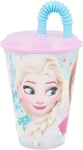 Disney Frozen Tumbler Cup 430ml Capacity with Straw with Anna and Elsa