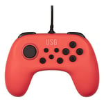 USG Crimson Manette filaire pour console Nintendo Switch, Switch Lite et PC - Fonction vibration - Câble 1,8 m - Rouge