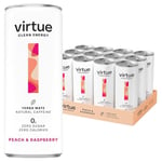 Virtue Yerba Mate - Natural Energy Drink - Sugar Free, Zero Calories, Vegan, Keto Friendly, Gluten Free - 12 x 250ml (Peach & Raspberry)