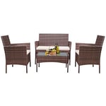 MAINWIN 4-Piece Wicker Outdoor Patio Furniture Set, Brown