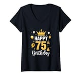 Womens Happy 75Th Birthday Idea For 75 Years Old Man And Woman V-Neck T-Shirt