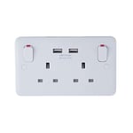 Schneider Electric Lisse GGBL30202USBAS Double prise de courant avec ports de charge USB, 13 A, blanc moulé