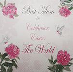 WHITE COTTON CARDS "Rose roses, meilleure Maman en Colchester, Essex, le monde, carte de ville faite main