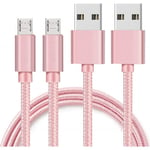 Lot 2 Cables pour ASUS ZENFONE 5 LITE / 4 MAX / 3 MAX / MAX M1 / MAX M2 / GO - Cable Chargeur Micro USB Nylon Tressé Rose 1 Metre [Phonillico®]