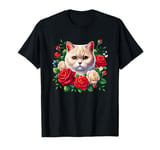 Roses Flowers British Cream Cat British Shorthair Cat T-Shirt